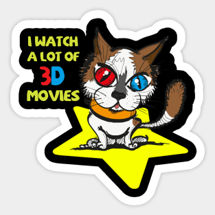 Cute Cat In Cinema Funny Saying Quote I Watch 3D Movies Fans Sticker